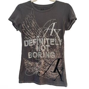 Y2K Armani Exchange Definitely Not Boring Sparkly Graphic Baby Tee Small